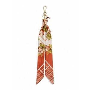 Johnny Was Zoila Silk Scarf Bag Charm Keychain Floral Plaid Gold Clasp